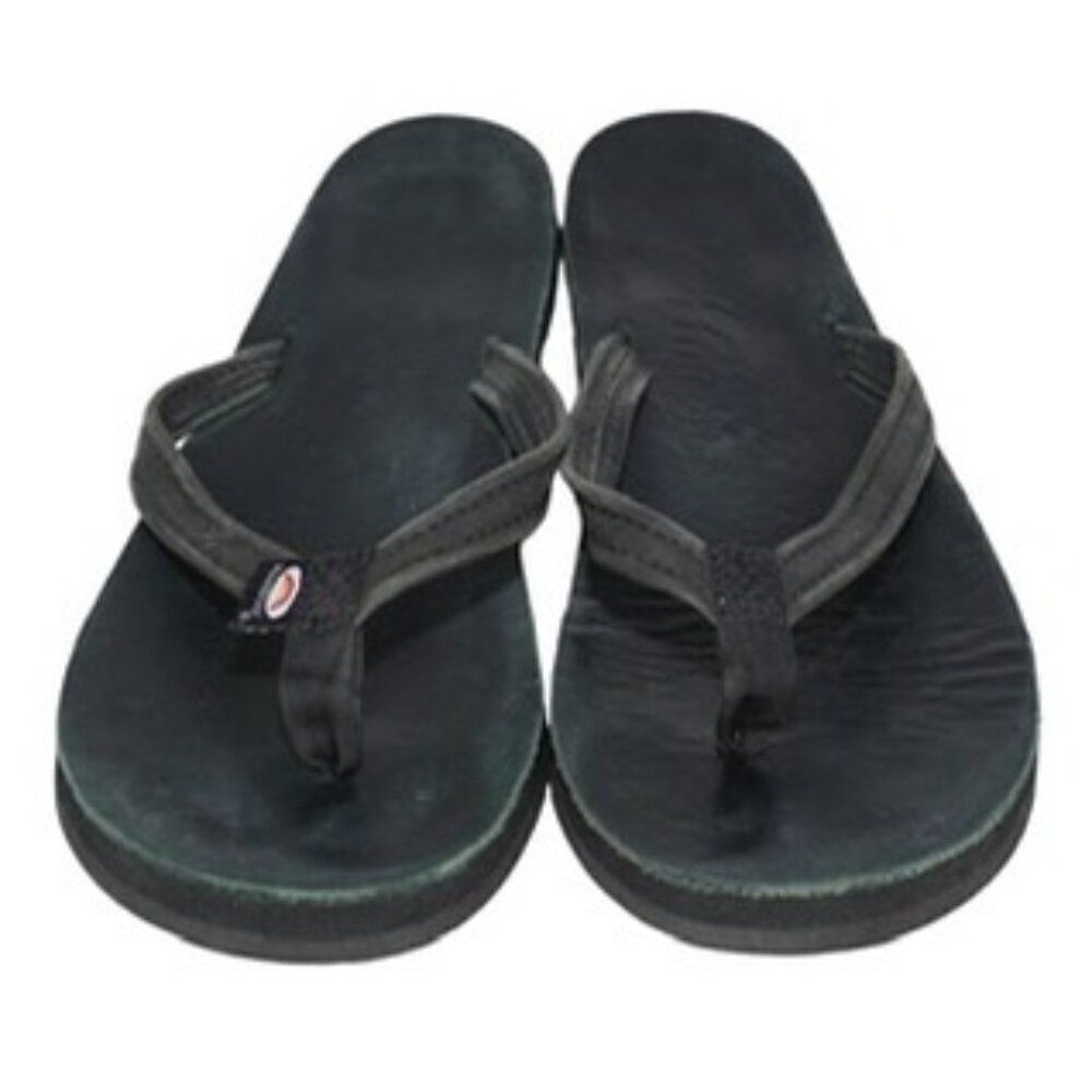 Rainbow Classic Black Thin Strap Single Layer Sandals, Large (7.5-8.5)